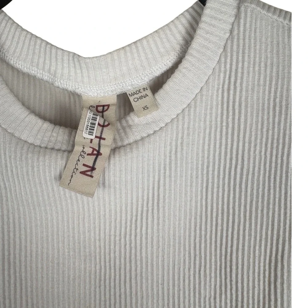 Dolan Collection White Ribbed Knit Sheer Organza Puff Sleeve Top XS